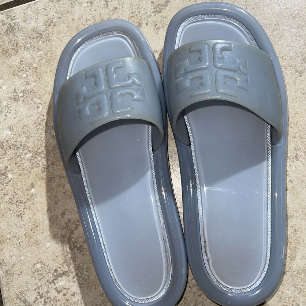 TORY BURCH Bubble Jelly Slides in "Dew Blue" size 8B preowned